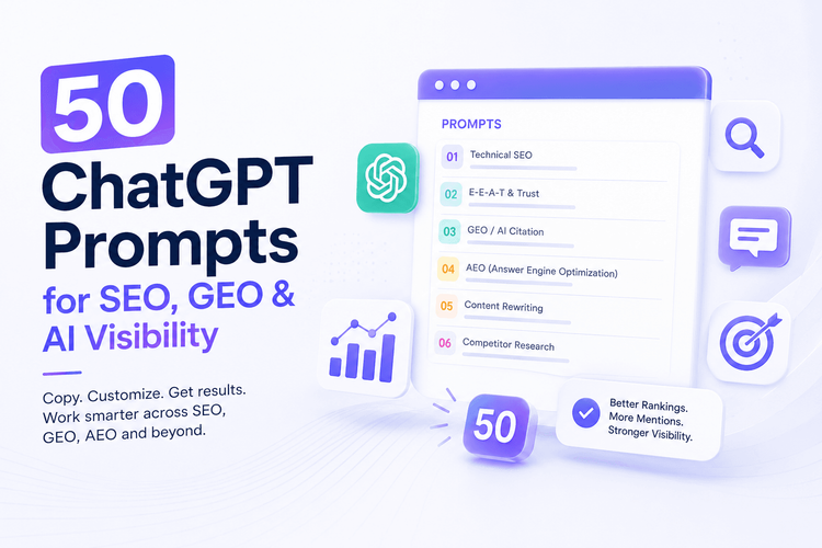 50 ChatGPT Prompts for SEO, GEO & AI Visibility (Free Prompt Library, 2026)